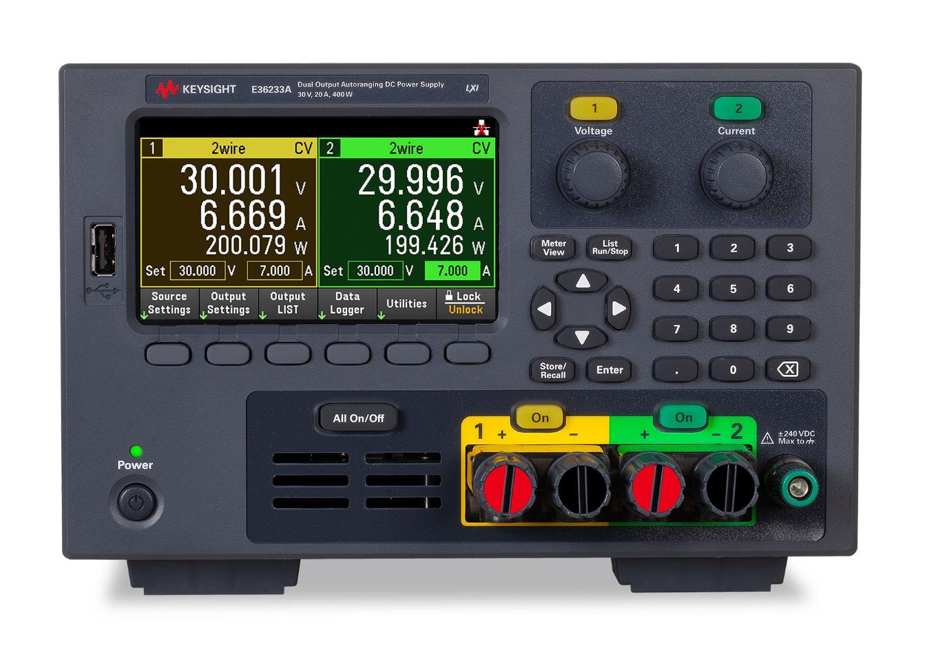 是德E36233A 400 W 自動量程雙路輸出電源，30 V，20 A